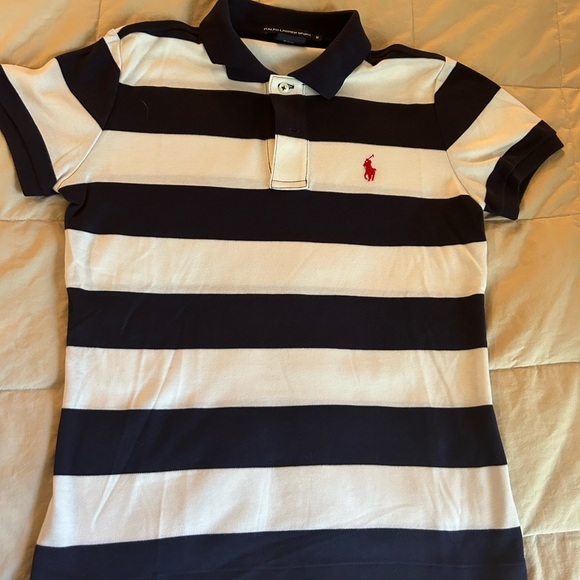 Ralph Lauren Sport, navy & white stripe polo. M - Picture 2 of 2